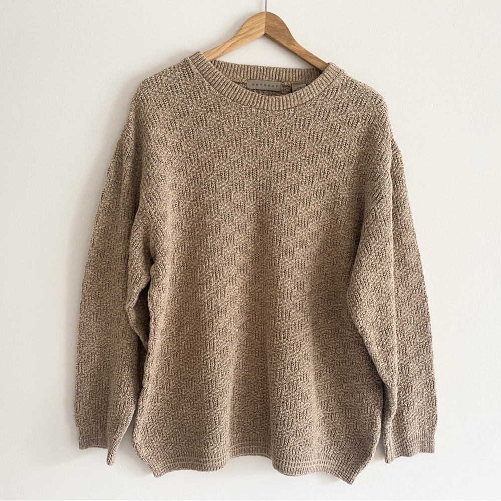 Vintage Retreat Men’s Beige Knit Sweater - Size M - Crewneck, Made in Canada
